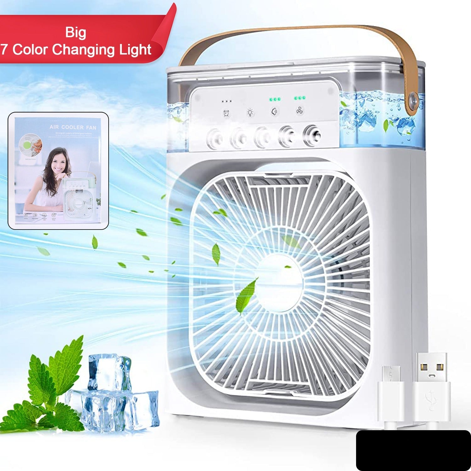 Portable Mist Air Cooler 7 Color Changing Light